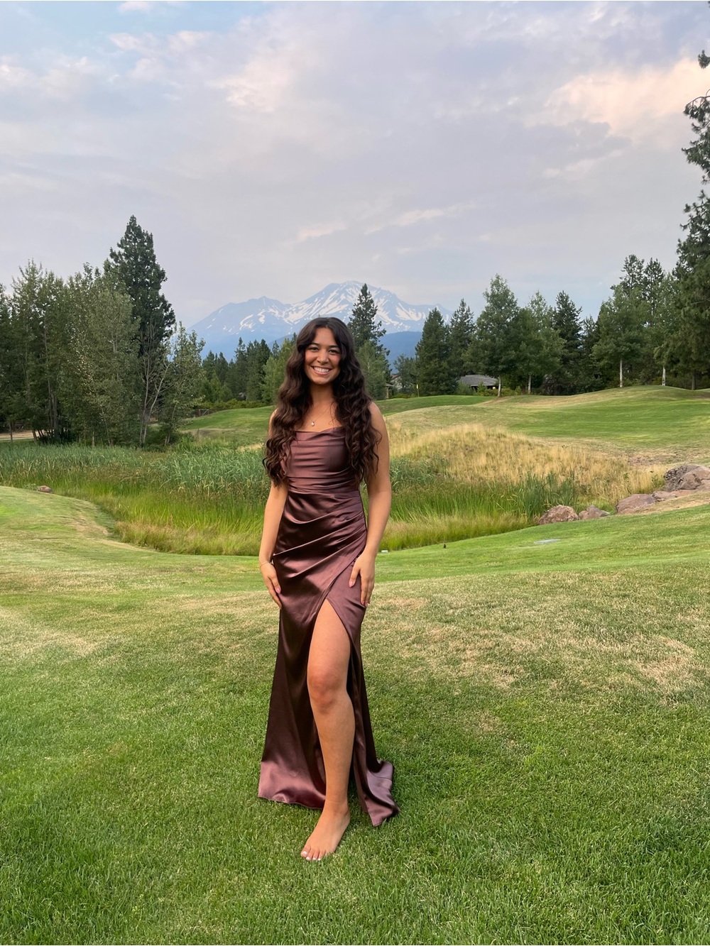 Satin Cowl Neck Evening Gown in Chocolate Brown | Bridesmaid Dress | Wedding